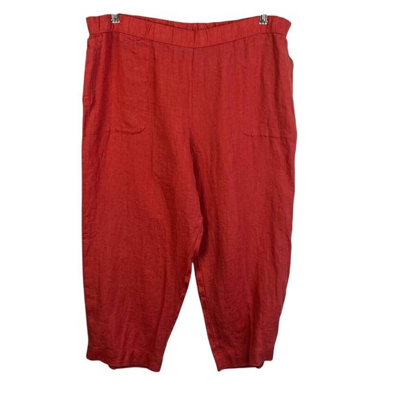 Lino by Chicos Women Linen Pants Crop Size 3 Red - Picture 1 of 10